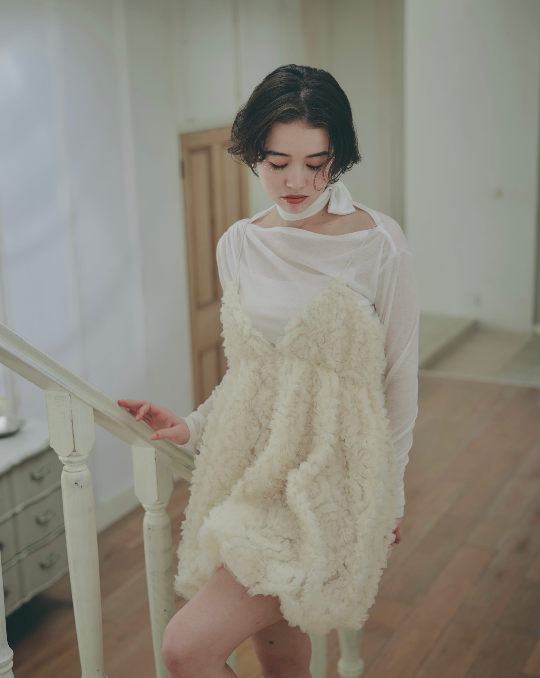 トップス NOTRE emor drape design tops Draped Cowl-Neck Top - Dark Blue/Beige Pattern - Tanktops