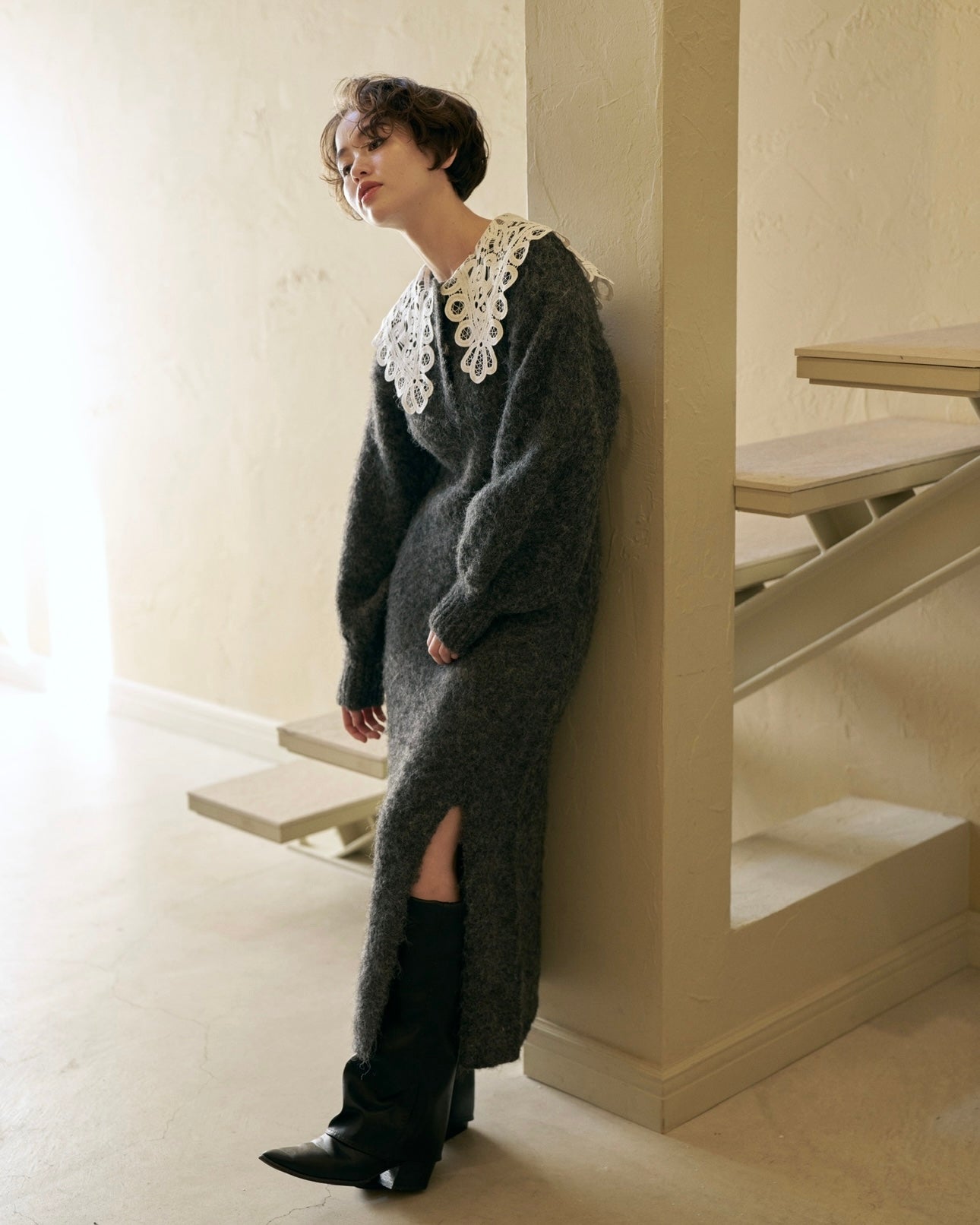 ノートルエモアlace design knit long one-piece